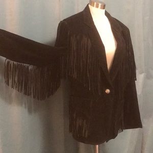Vintage Black Leather Fringe Jacket